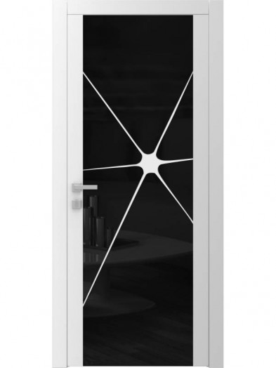 Дверь Авангард «А 24 S со стеклом (стекло белое краш. По RAL с рисунком черного цвета) 
